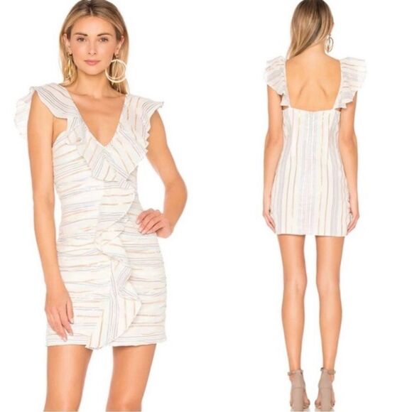 Anthropologie Tularosa Brittany Striped Ruffle Mini Dress in Marshmallow S NWT - Picture 1 of 13